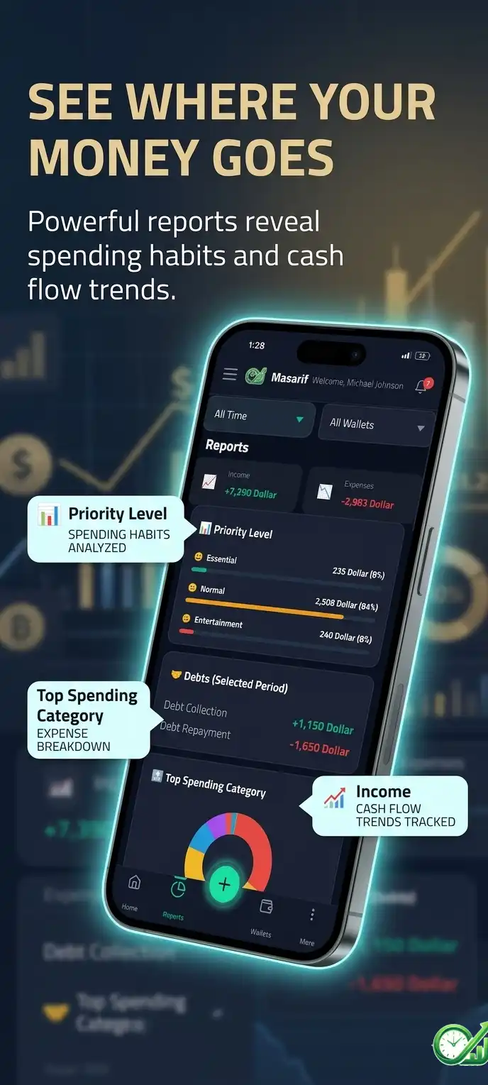 Financial reports and expense analytics with charts and monthly trends