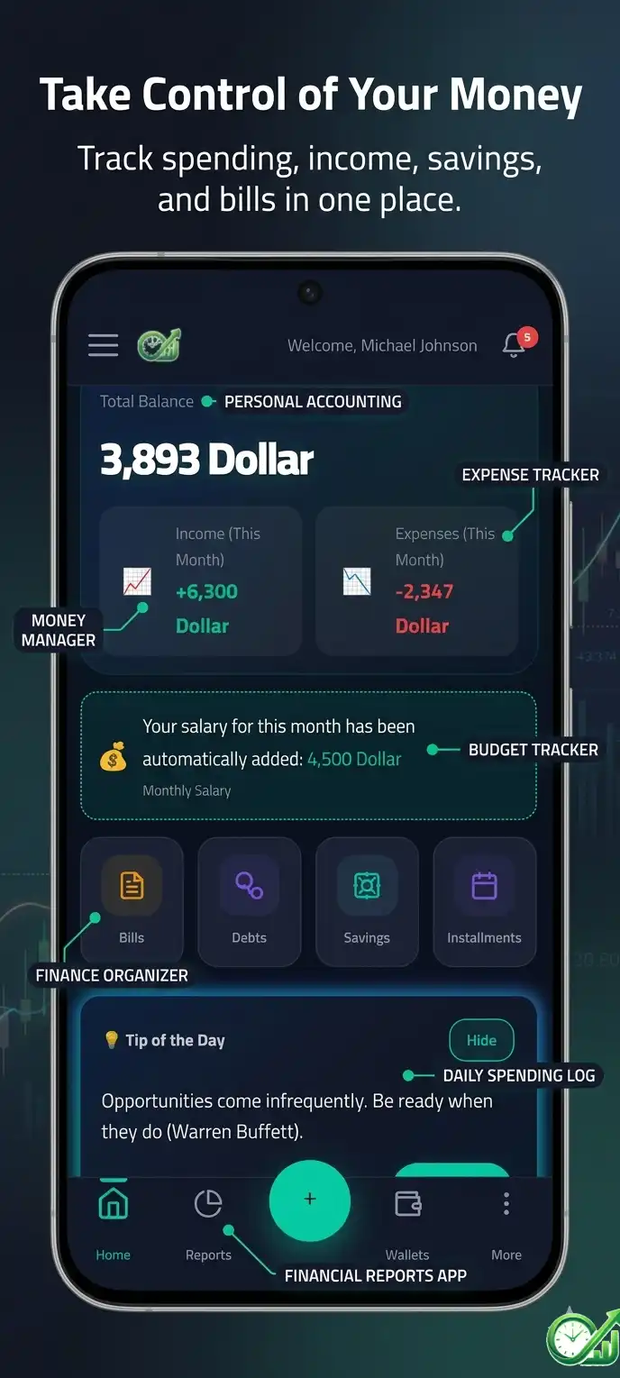Income manager tracking salary, freelance and investment sources in personal finance app