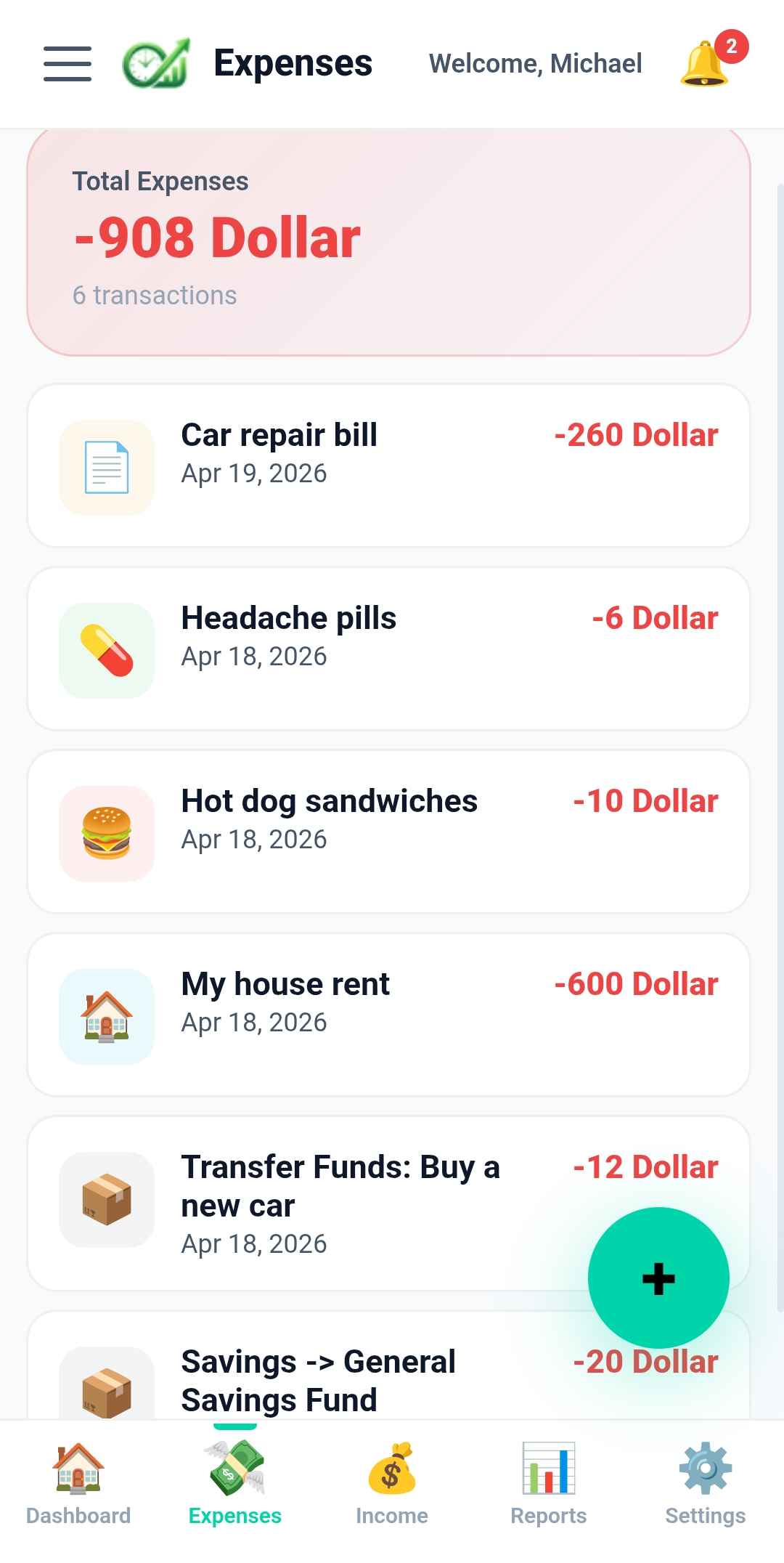 Add expense and income tracker screen in Masarif app