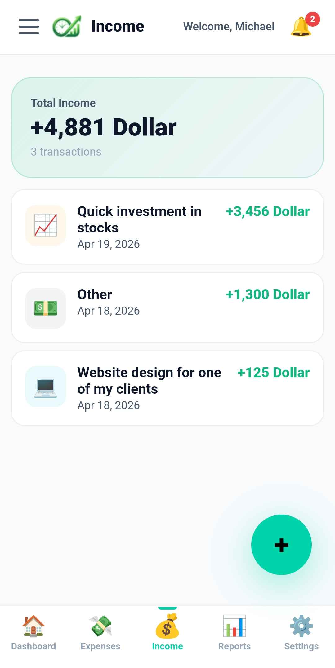 Income manager tracking salary freelance and investment sources in Masarif app